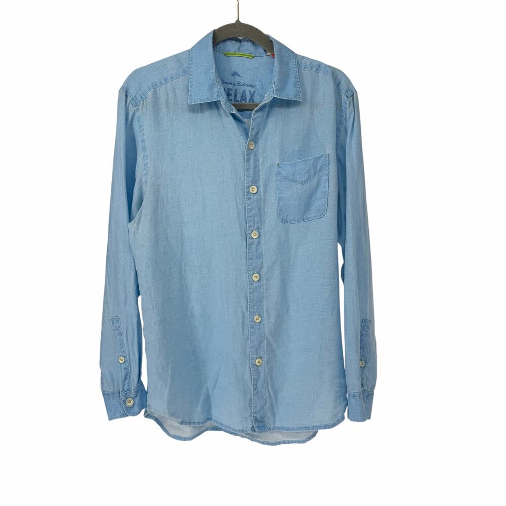 Tommy Bahama Relax Light Blue Linen Long Sleeve Button Down Shirt Sz Small